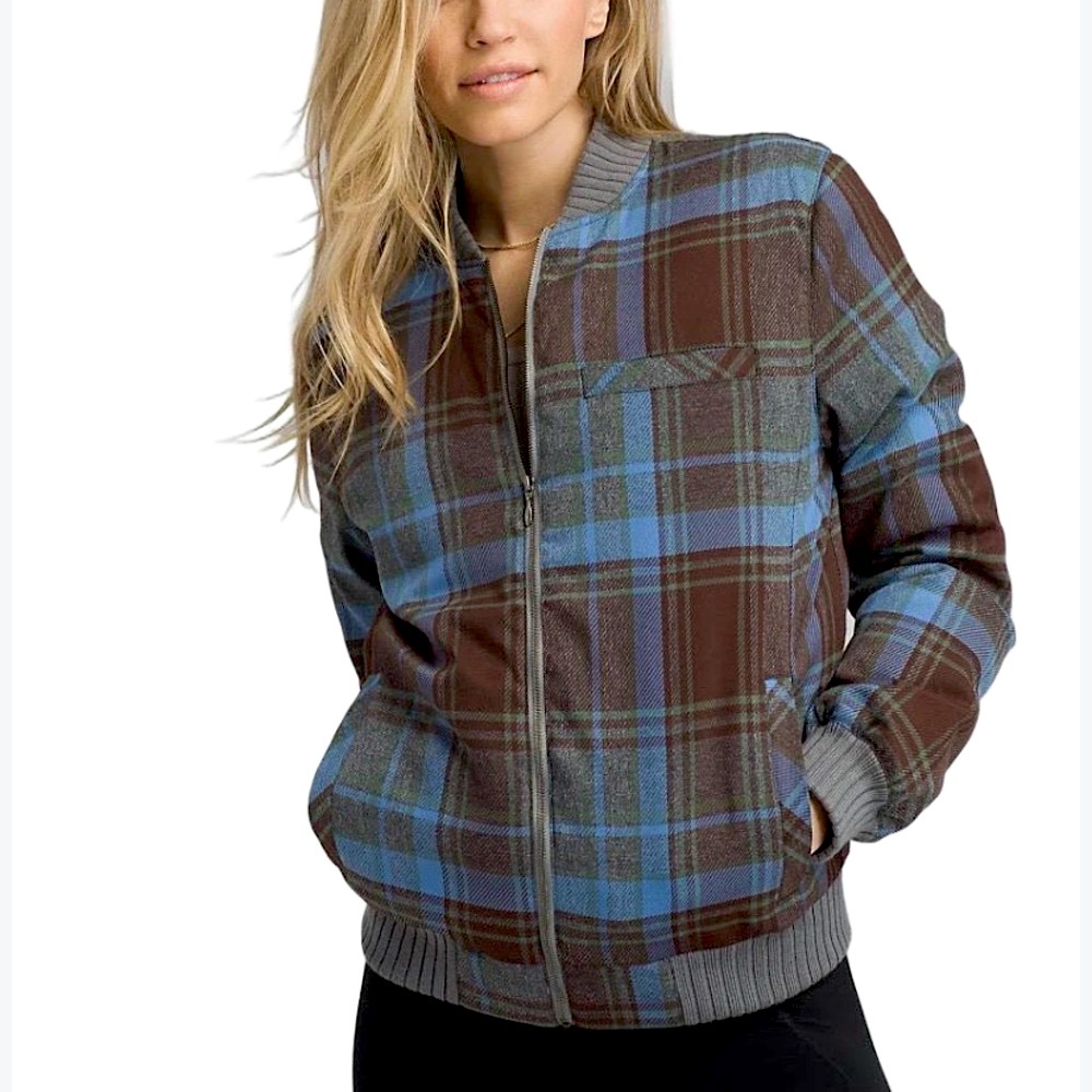 Prana Showdown Plaid Down Filled Bomber Jacket